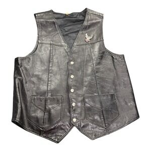 Vintage Leather Black Biker Vest L Eagle YAMAHA‎ Pin Eagle Patch back